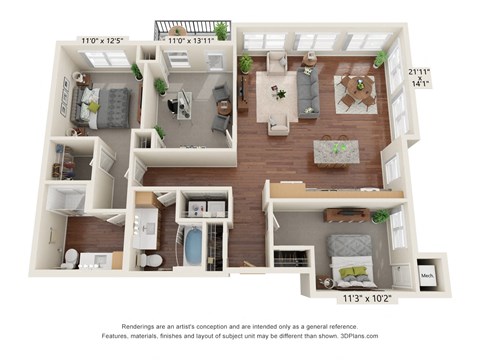 3 Bedroom - D Floor Plan at Legacy Commons at Signal Hills 55+ Apartments, West St. Paul, 55118